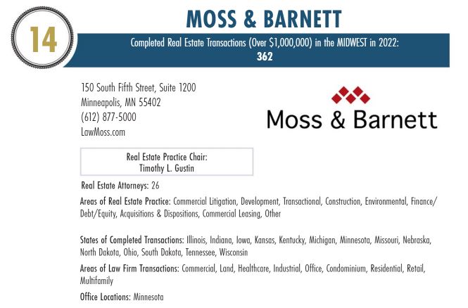 Midwest Real Estate News "Best of the Best" Moss & Barnett Listing